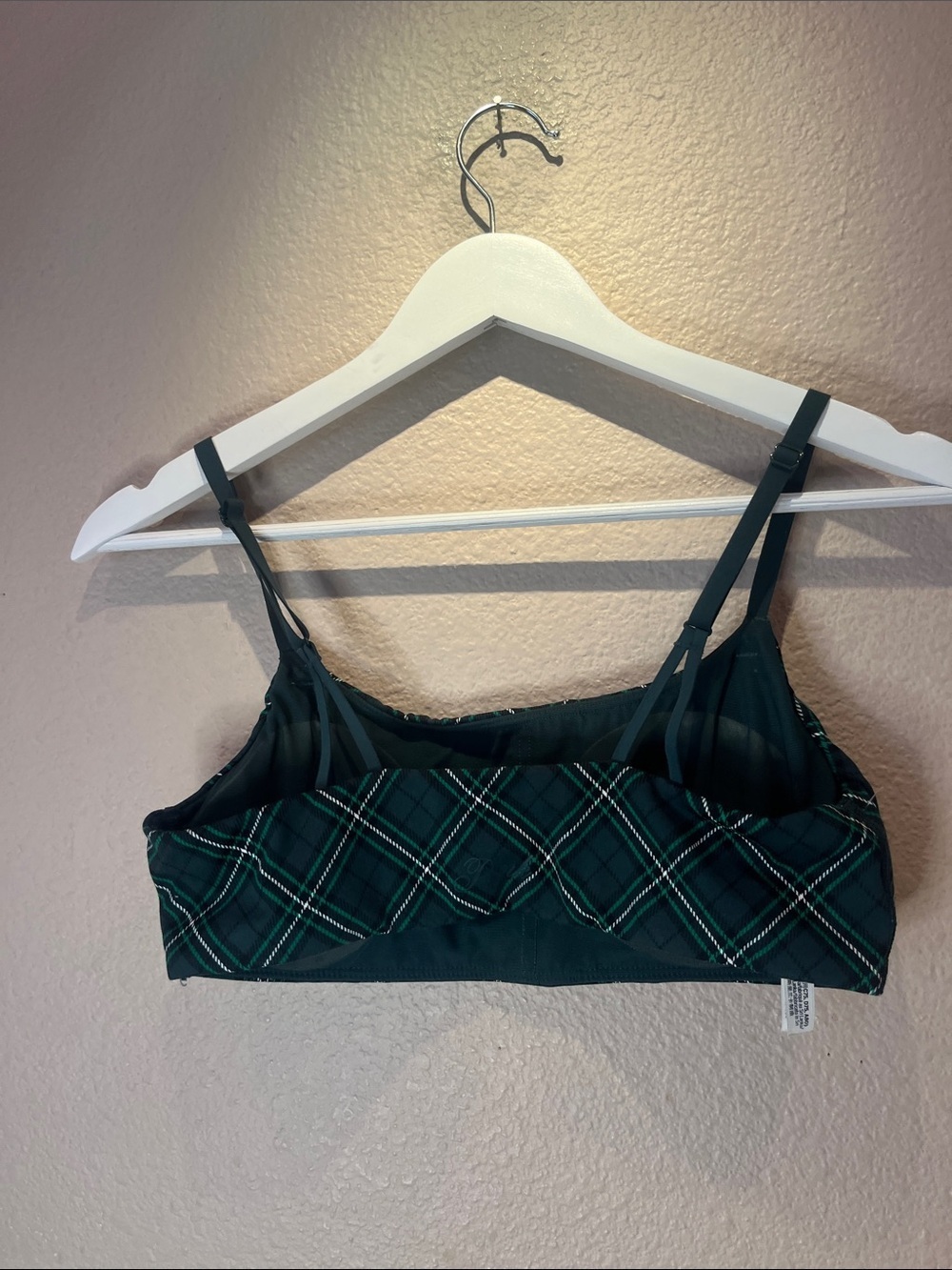 Victoria’s Secret PINK Women’s Strappy Tartan Plaid Green Sports Bra Medium - Picture 6 of 12
